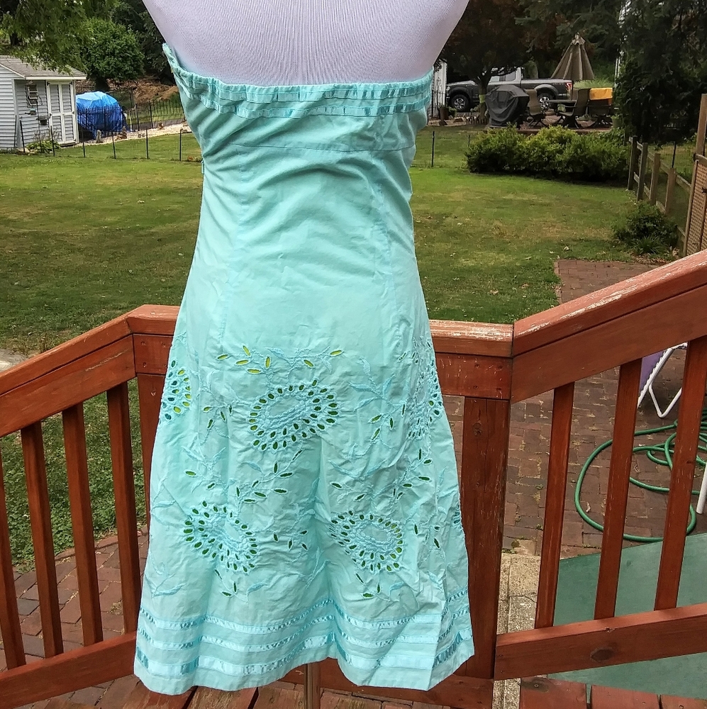 Express Turquoise Strapless Eyelet Dress - Picture 5 of 6